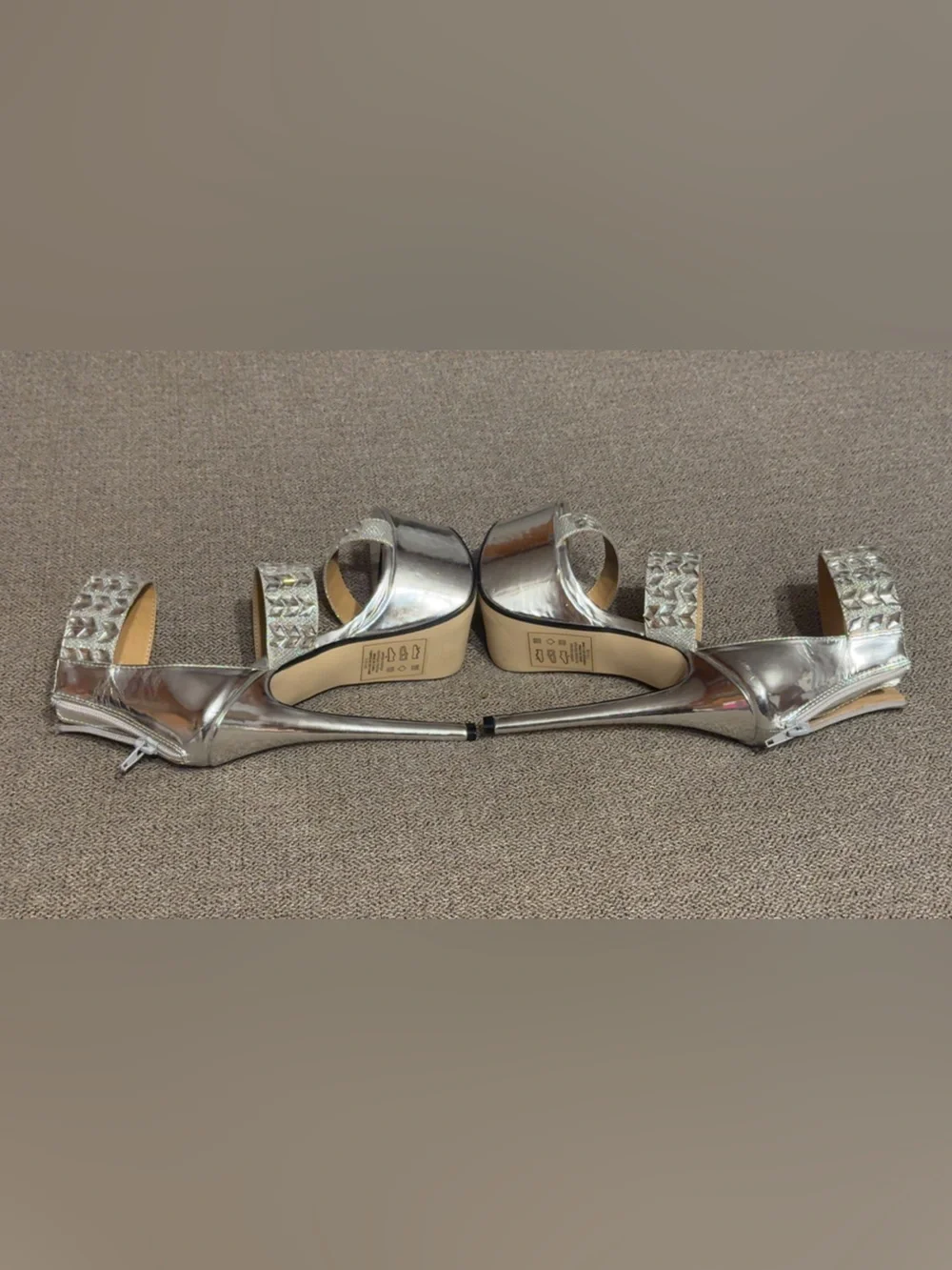 Scene Weaver Silver Metallic Crystal-Embellished Platform Sandals